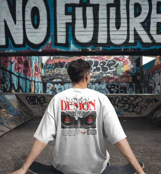 Demon Eyes Baskılı Oversize T-shirt