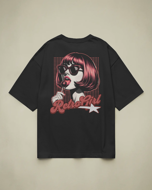 Retro Girl Baskılı Oversize T-shirt