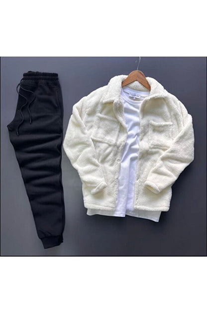 Düğmeli Peluş Ceket