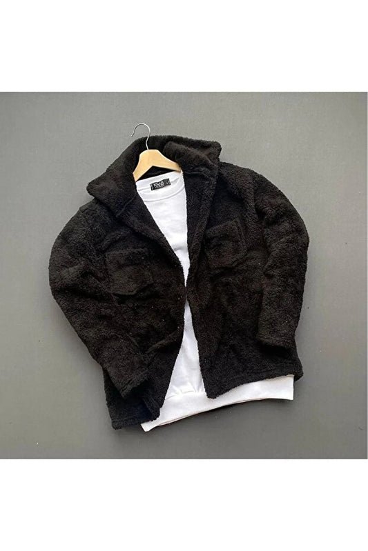 Düğmeli Peluş Ceket