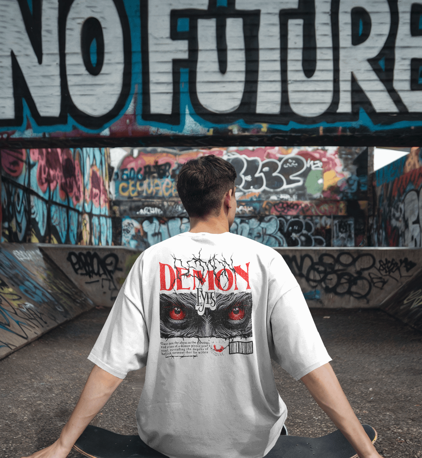 Demon Eyes Baskılı Oversize T-shirt
